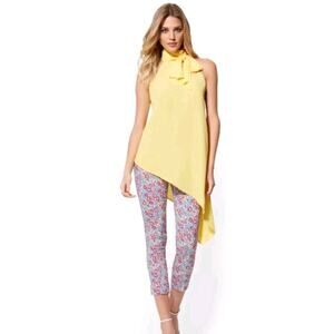 New York & Company Womens High‎ Waist Pull-On Capri Pant Sz Small Blue Floral